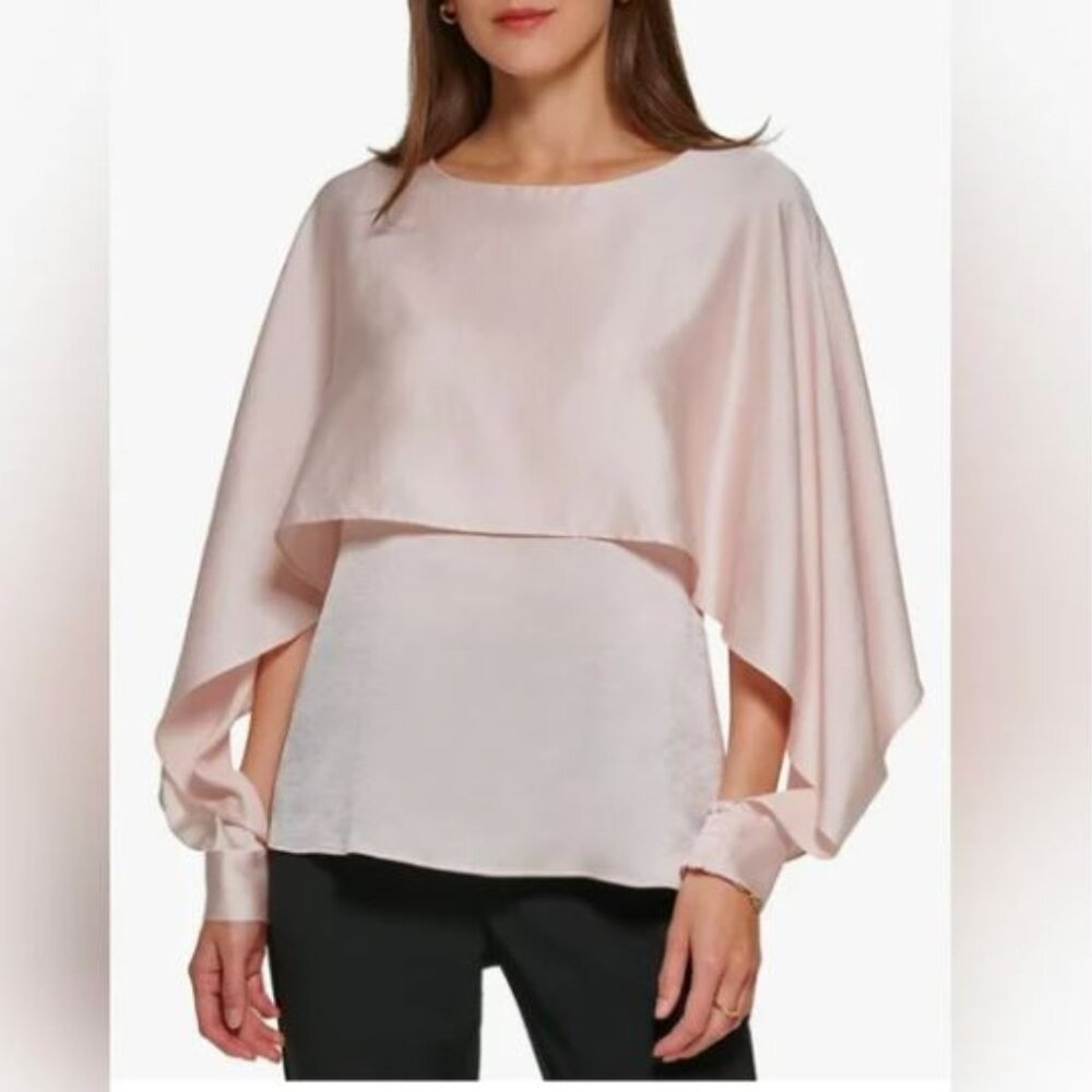 NWT DKNY Pink Caped Sleeve Satin Blouse PM